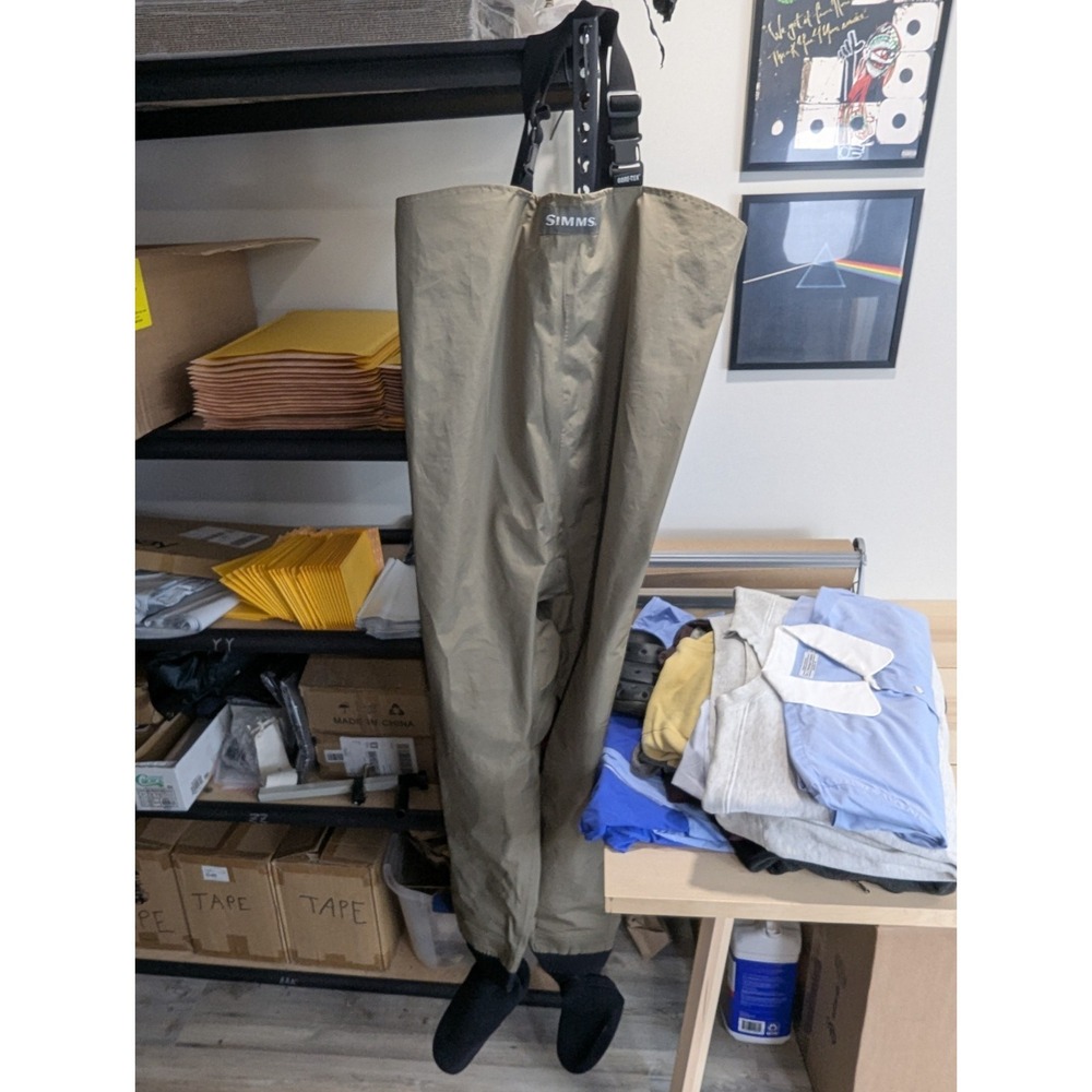 Simms Gore-Tex Chest Waders Stockingfoot Large Waterproof Made in USA Beige